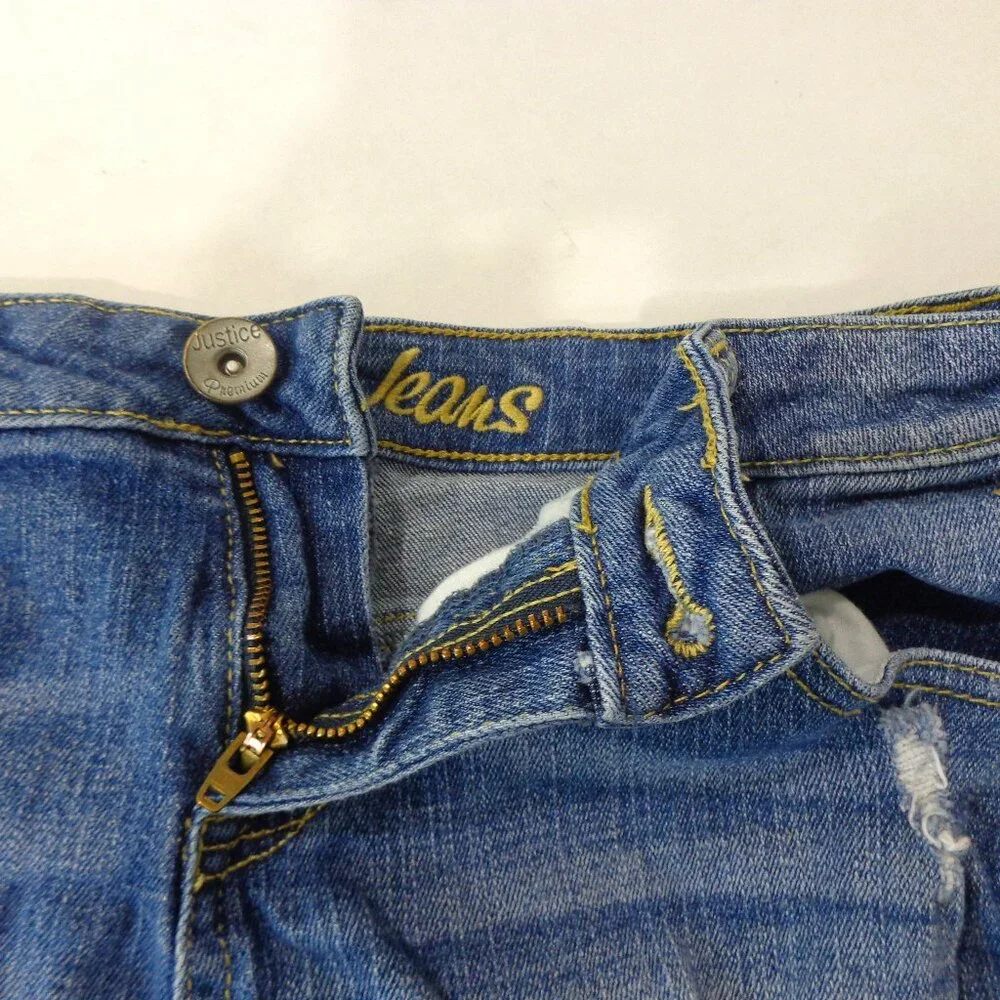 Girls Justice Jeans Shorts Stretch Denim Med Wash Distressed Junior‎ Size 16R